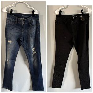 Soho Women's Distressed Blue and Embellished Black Skinny Jeans